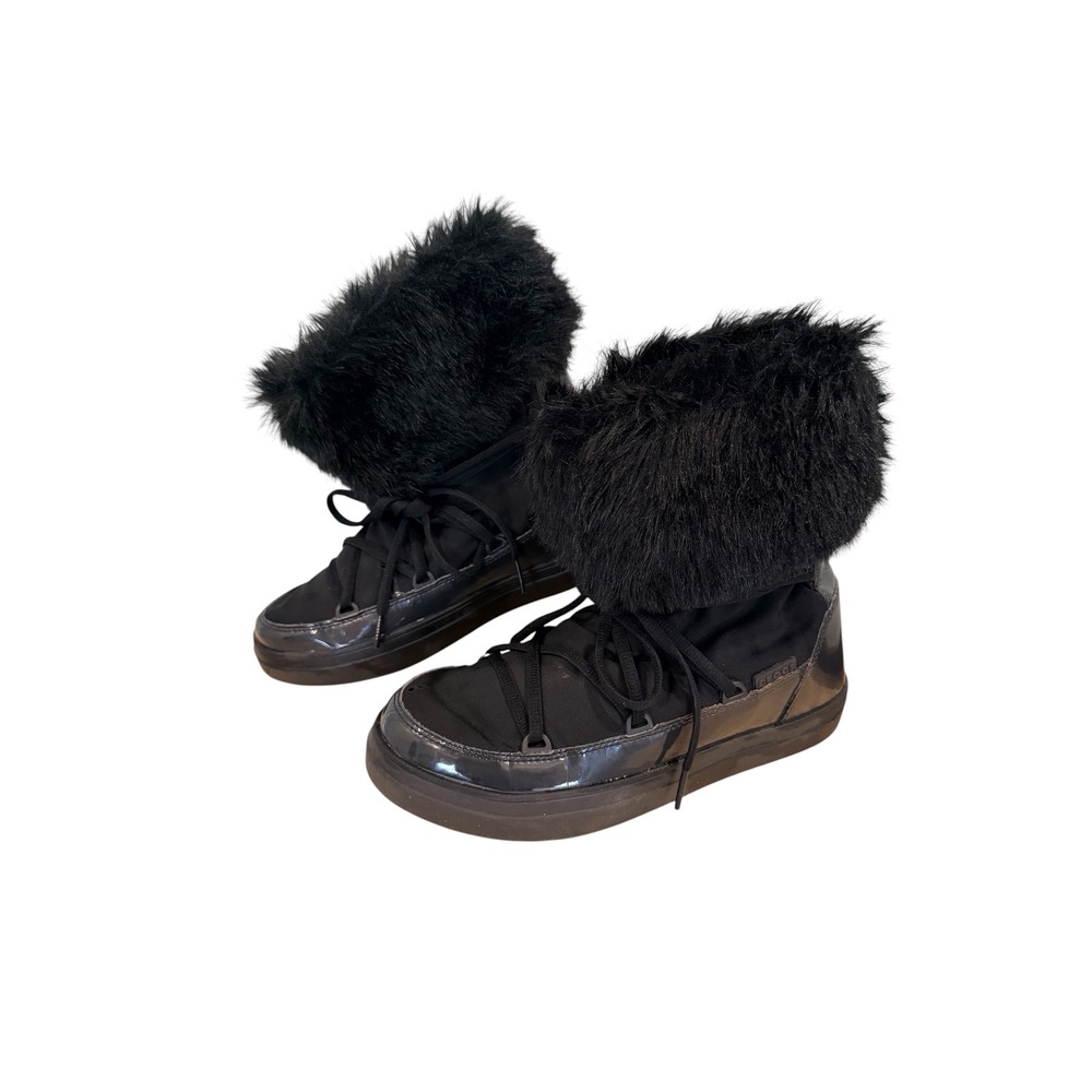 Crocs AllCast Luxe Black Faux Fur Trim Snow Boots Women 8 Duck Boots Lace Up - Picture 3 of 10